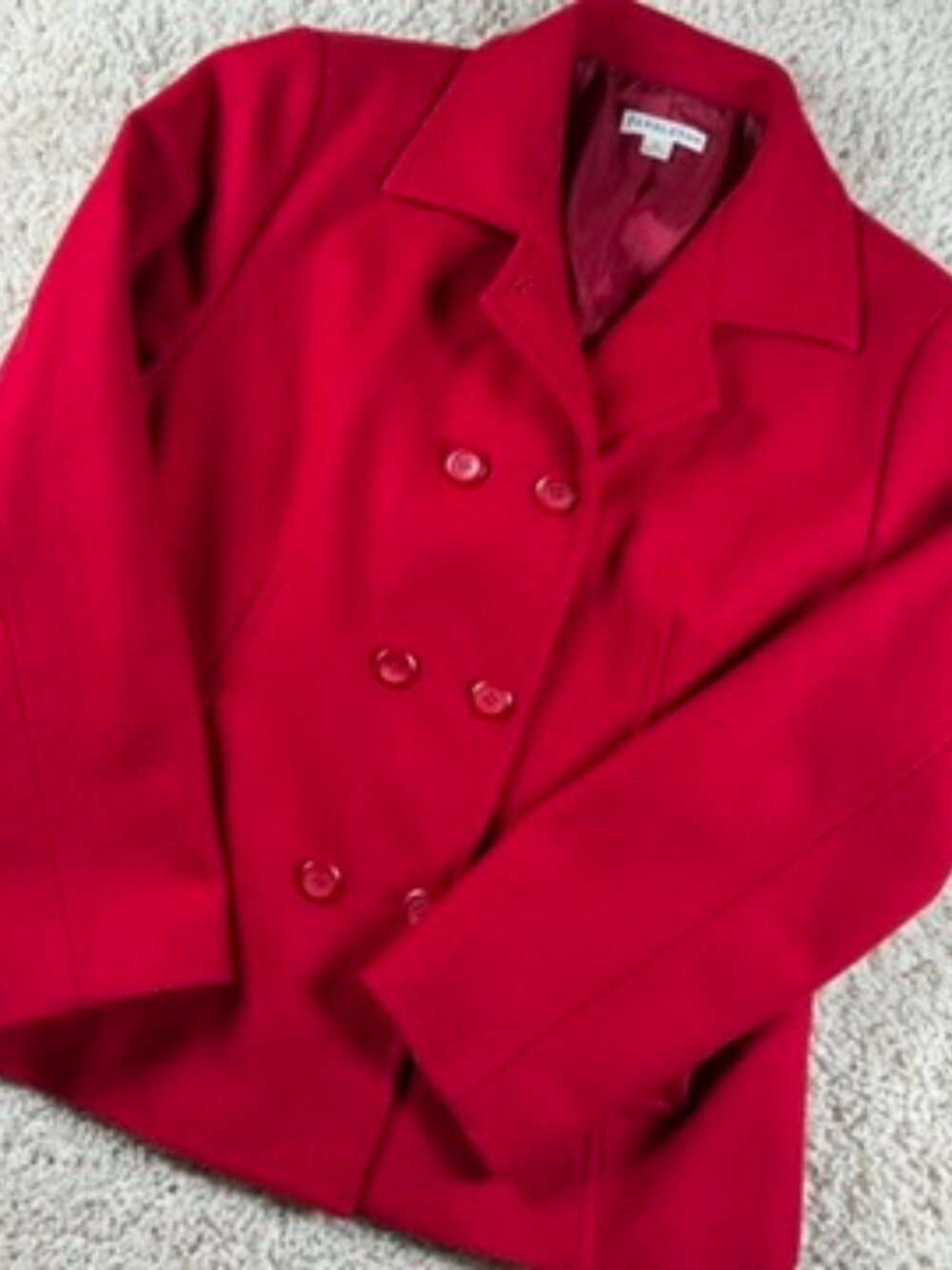 Pendleton Red 100% Merino Wool Double Breasted Pea Coat Jacket Size XL